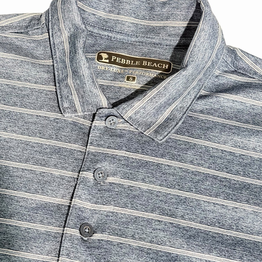 Pebble Beach Dry-Luxe Performance Men's Blue Striped Golf Polo Shirt Small - Picture 2 of 7